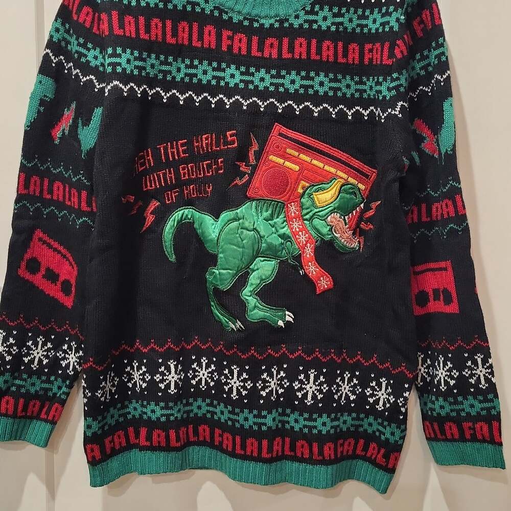 Celebrate Together Men's T-Rex Boombox Ugly Christmas Sweater XL